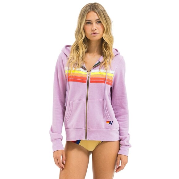 Aviator Nation Tops - Aviator Nation Mauve Purple White Neon 5 Stripe Zip Up Hoodie Size Small